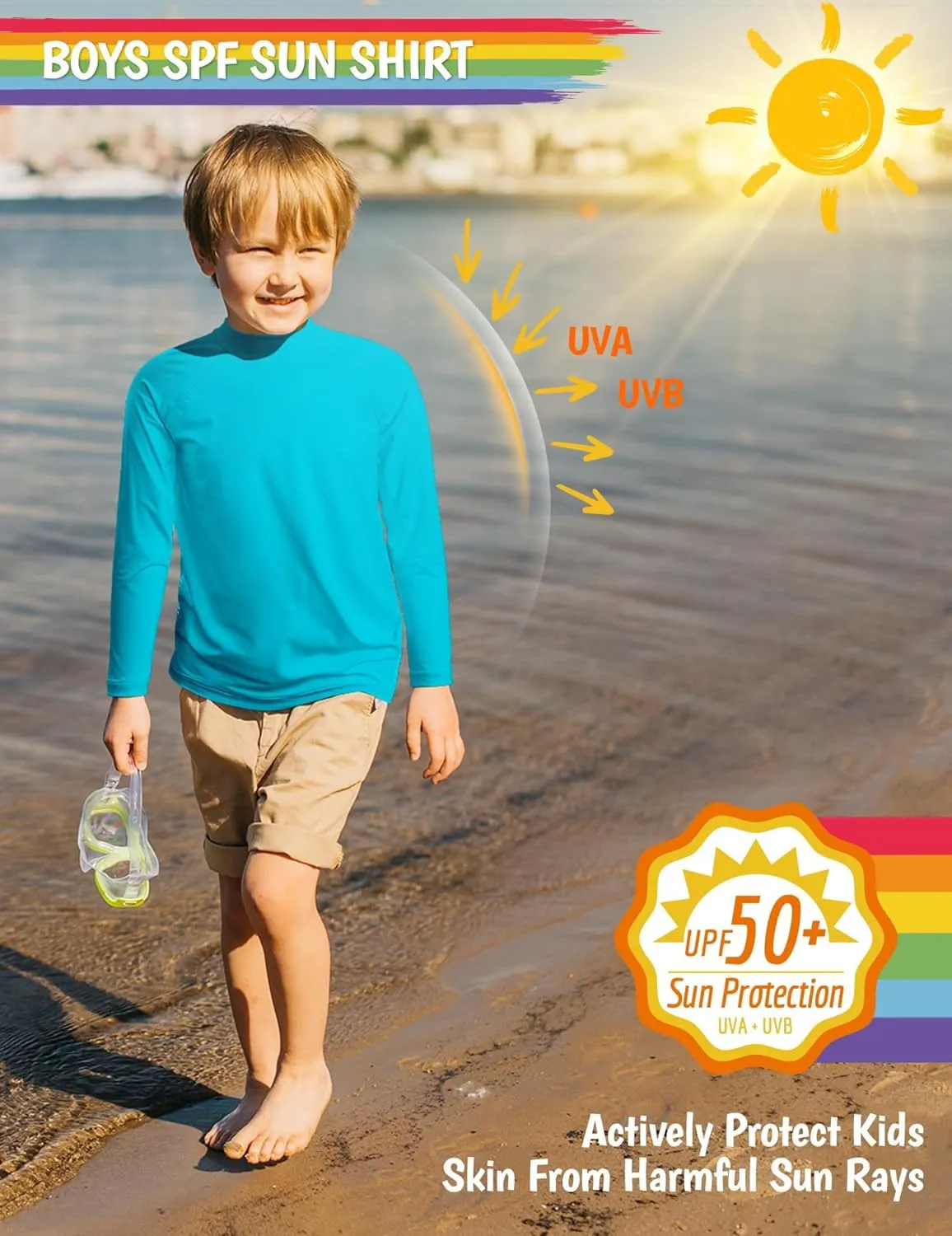 Boys Rash Guard Swim Shirts Long Sleeve UPF 50  Swimwear Youth Kids Sun Protection SPF Water Surfing Shirts Quick Dry