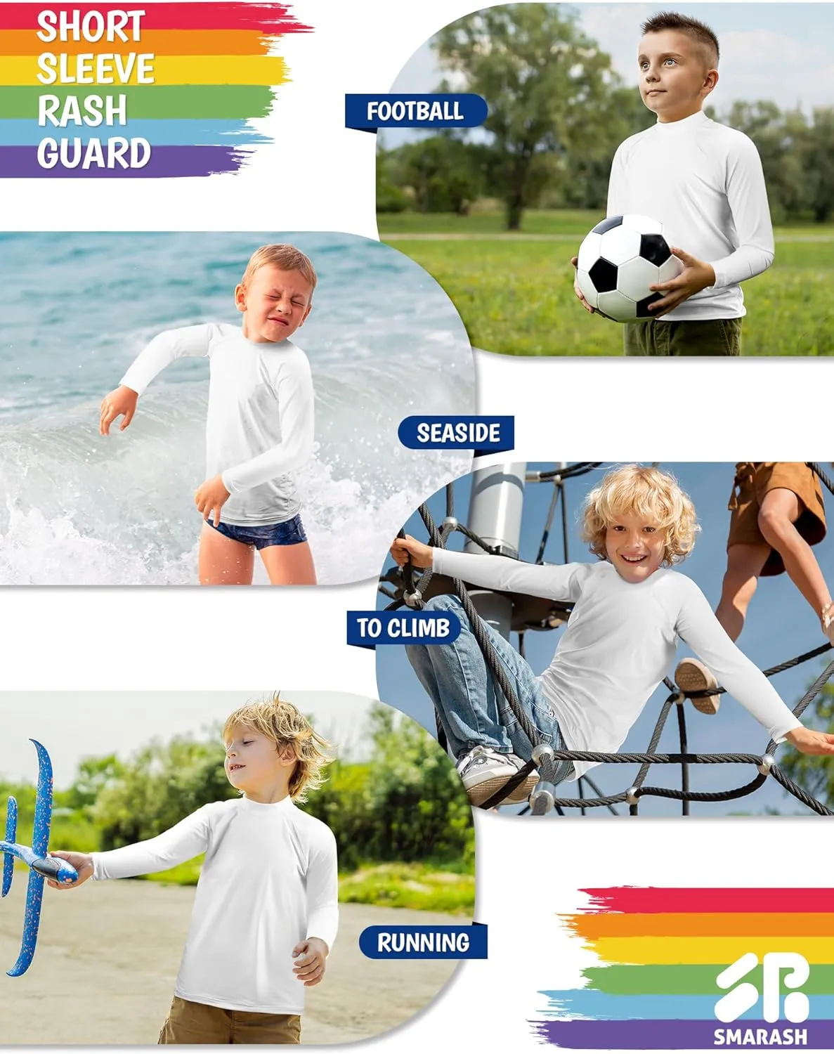 Boys Rash Guard Swim Shirts Long Sleeve UPF 50  Swimwear Youth Kids Sun Protection SPF Water Surfing Shirts Quick Dry
