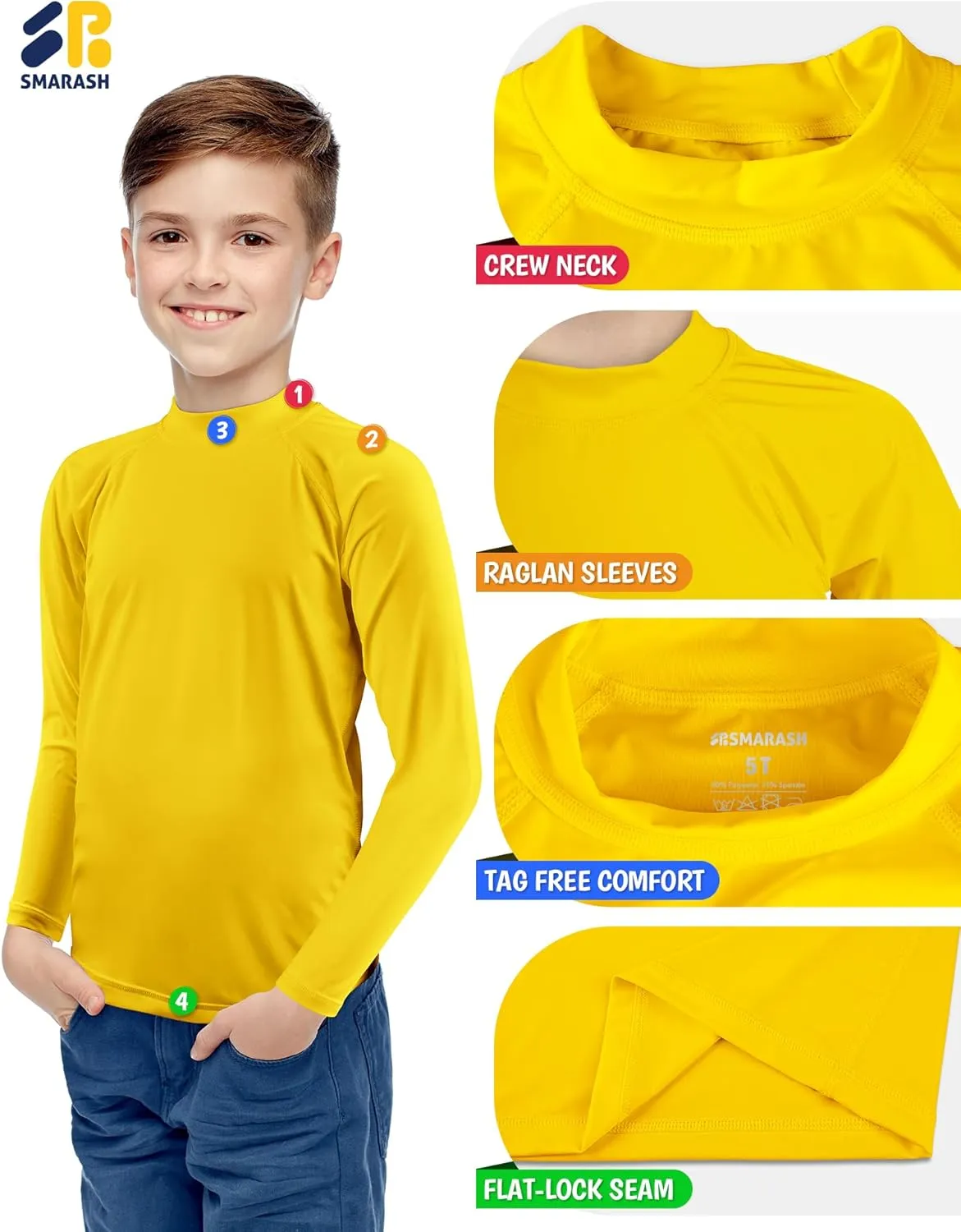 Boys Rash Guard Swim Shirts Long Sleeve UPF 50  Swimwear Youth Kids Sun Protection SPF Water Surfing Shirts Quick Dry