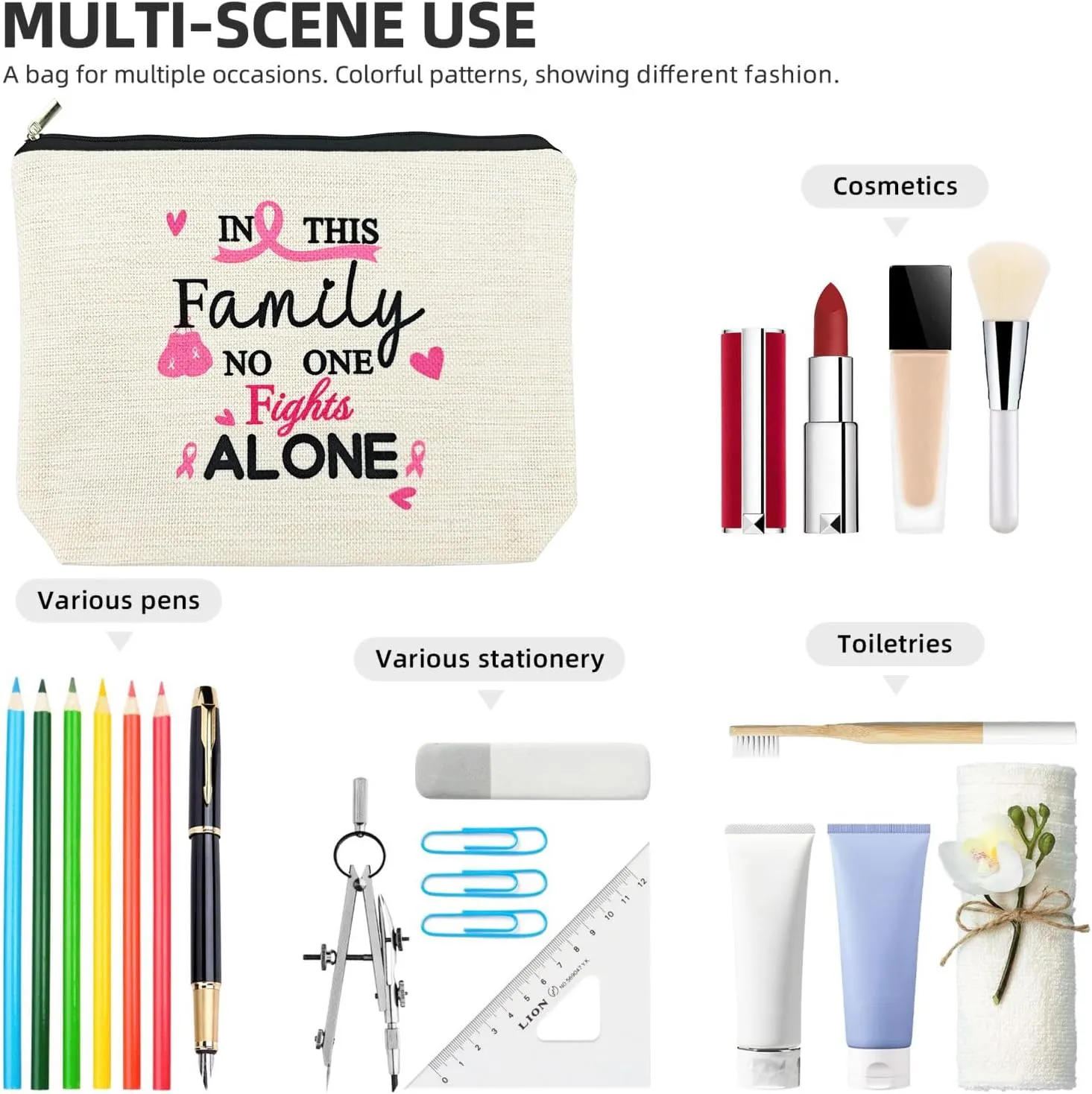 Breast Cancer Survivor Gifts for Women Makeup Bag, Breast Cancer Awareness Accessories, Cancer Care Gifts for Woman Decorations, Chemo Patients Female Must Have Cosmetic Travel Pouch