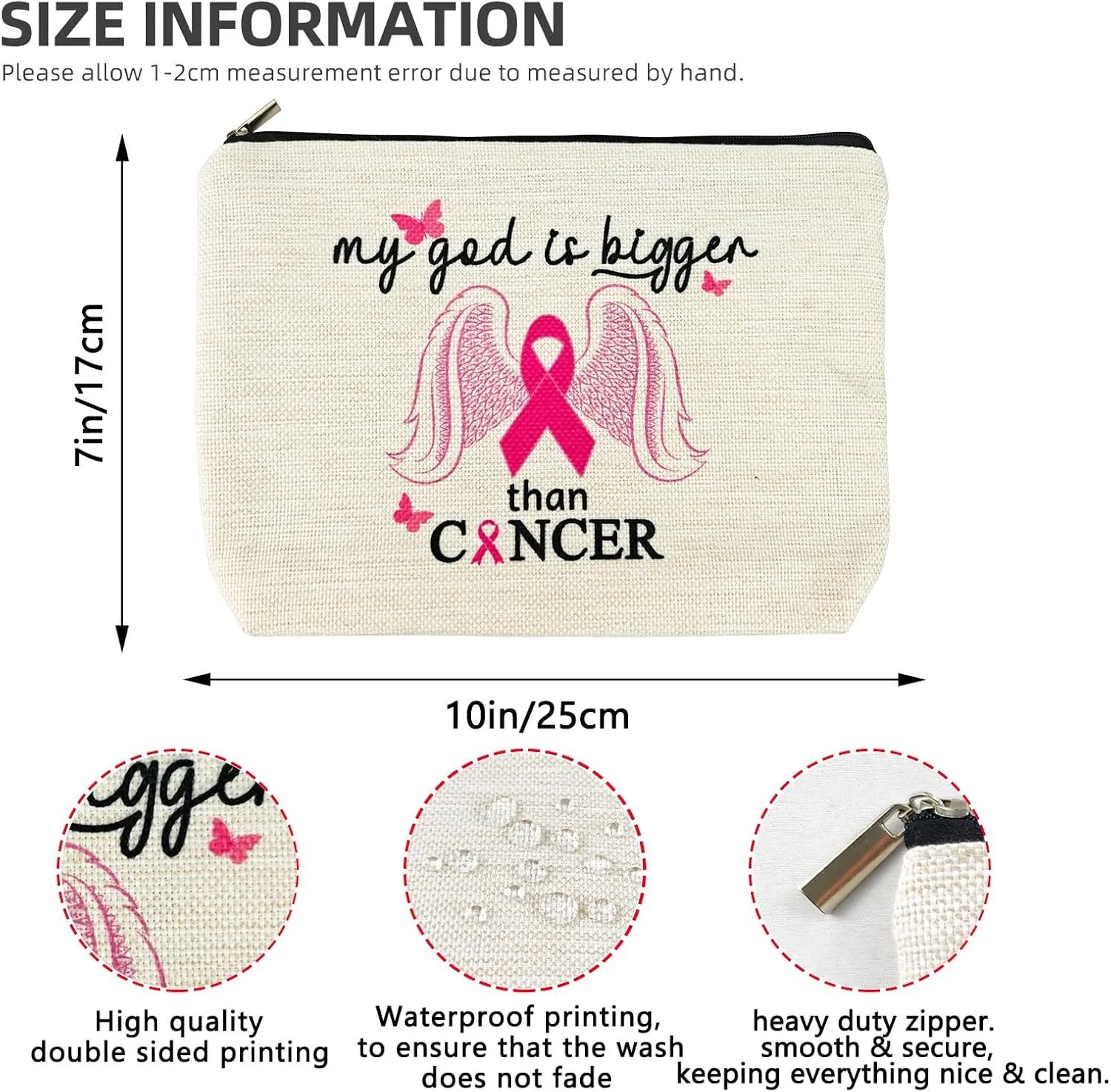 Breast Cancer Survivor Gifts for Women Makeup Bag, Breast Cancer Awareness Accessories, Cancer Care Gifts for Woman, End of Chemo Gifts, Cancer Patients Must Have Cosmetic Travel Pouch