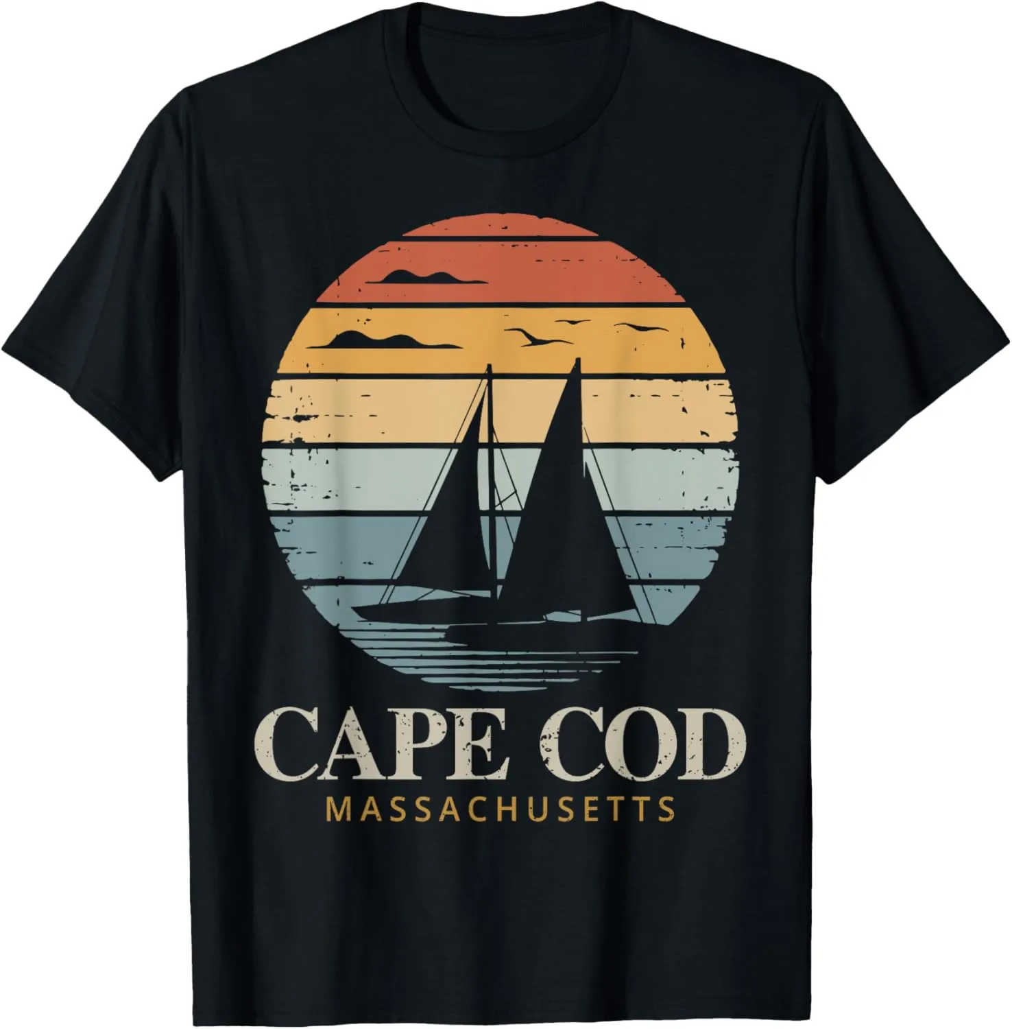Cape Cod Vintage Sunset Retro Massachusetts Sailing T-Shirt