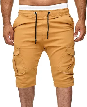 Cargo Shorts for Men Workout Flat Front Chinos Tactical Hiking Shorts 9 Inch Pull On Slim Fit Twill Athletic Joggers