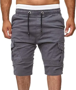 Cargo Shorts for Men Workout Flat Front Chinos Tactical Hiking Shorts 9 Inch Pull On Slim Fit Twill Athletic Joggers