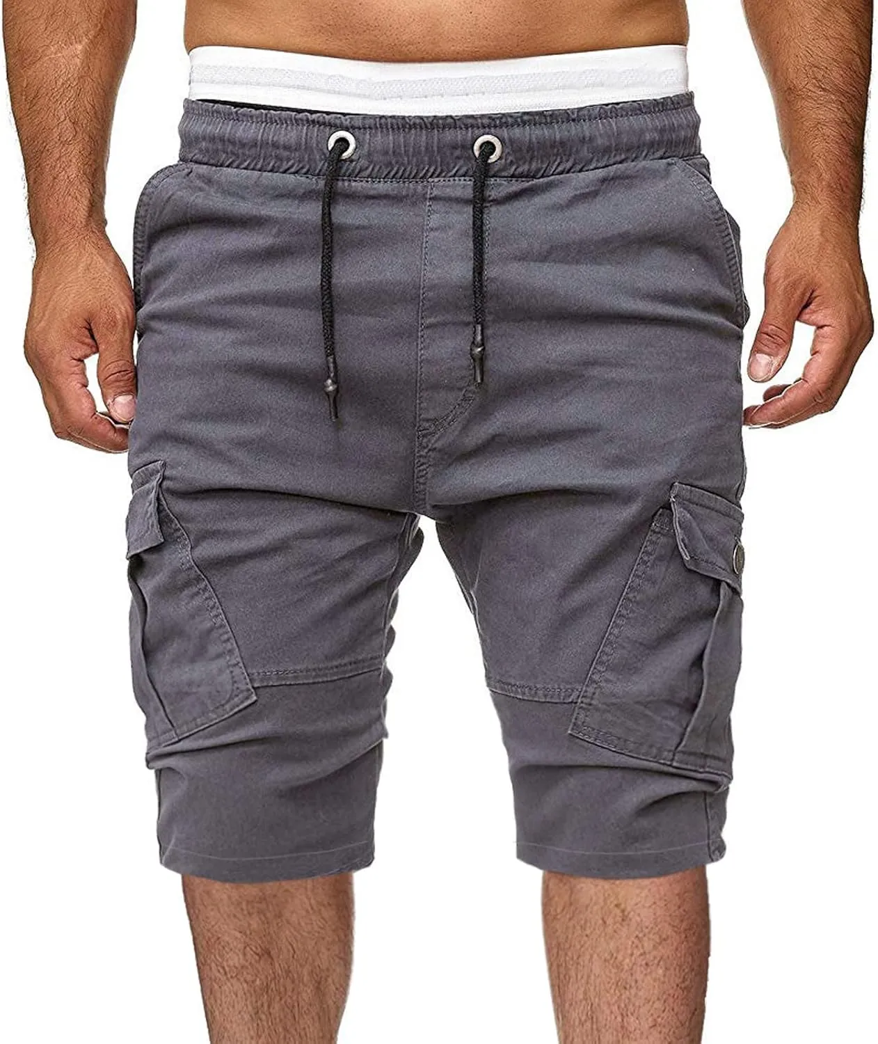 Cargo Shorts for Men Workout Flat Front Chinos Tactical Hiking Shorts 9 Inch Pull On Slim Fit Twill Athletic Joggers