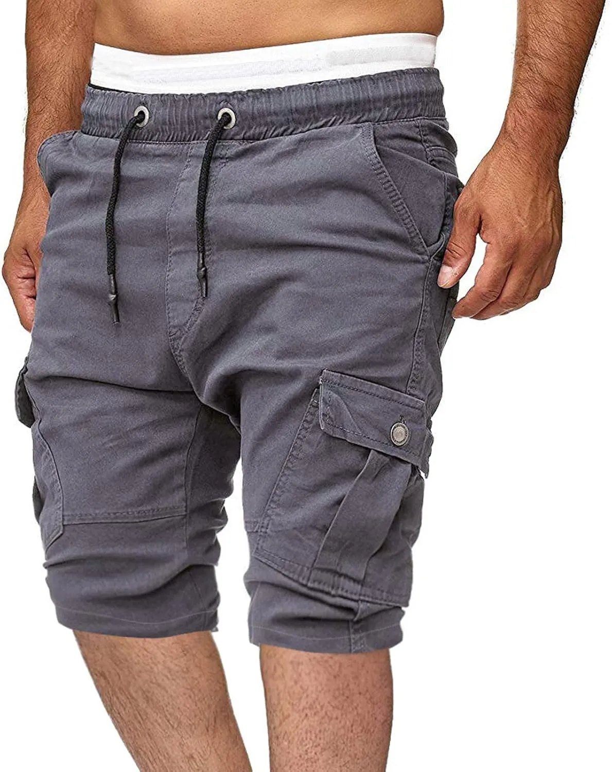 Cargo Shorts for Men Workout Flat Front Chinos Tactical Hiking Shorts 9 Inch Pull On Slim Fit Twill Athletic Joggers