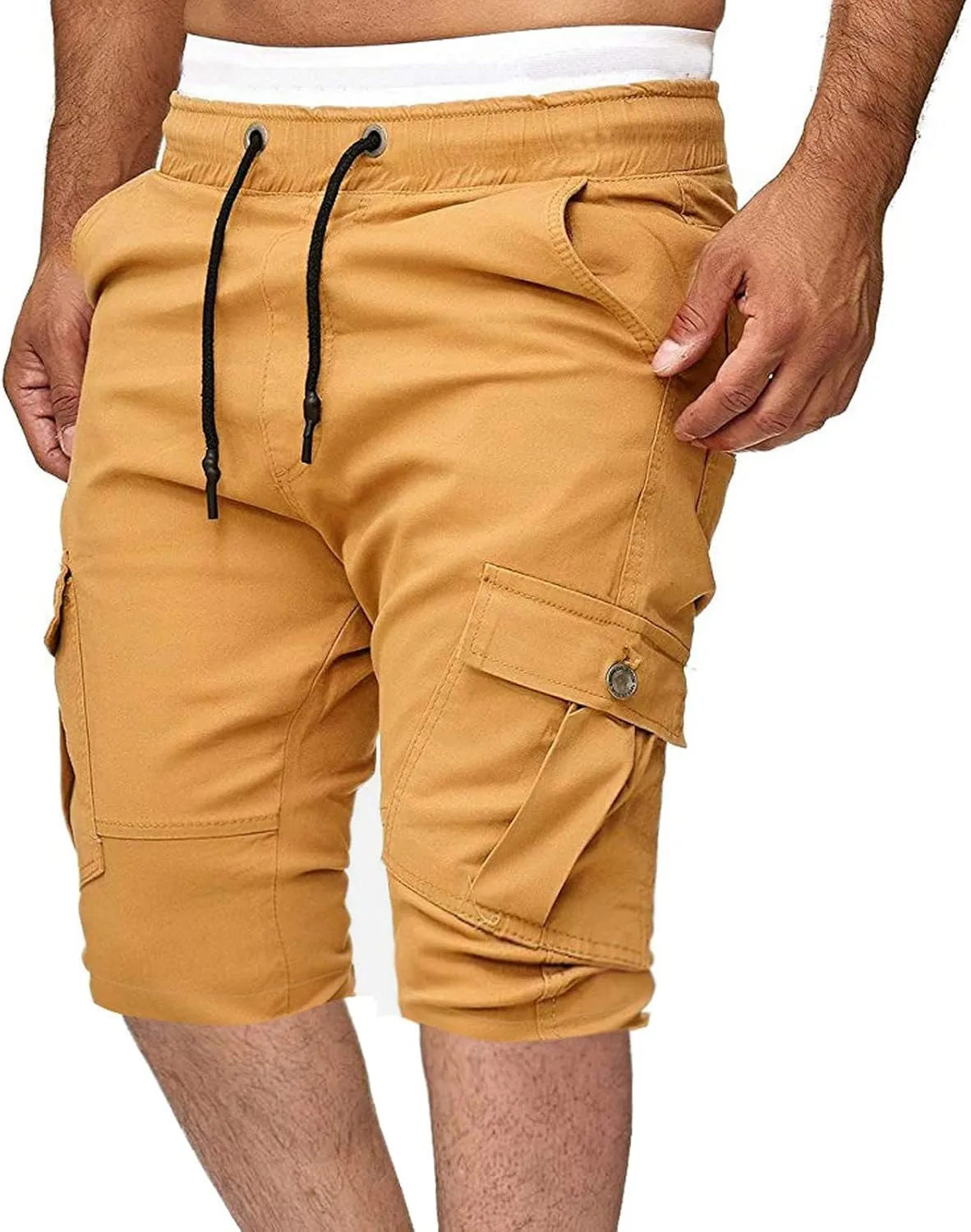 Cargo Shorts for Men Workout Flat Front Chinos Tactical Hiking Shorts 9 Inch Pull On Slim Fit Twill Athletic Joggers