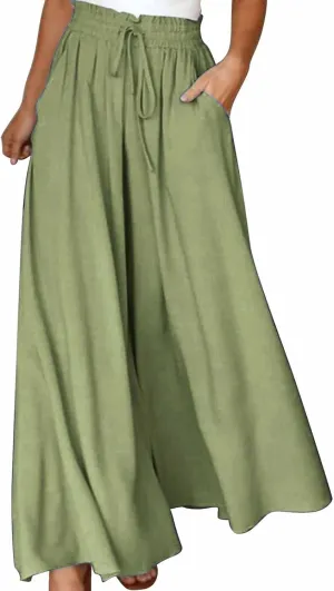 Casual Drawstring Joggers for Womens Lightweight Wide Leg Flowy Lounge Pants with Pockets Simple Stylish Cotton Linen Trouser