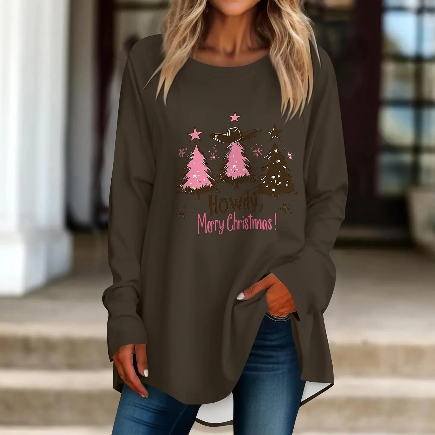 Christmas Sweatshirt for Women 2024 Funny Plus Size Print Sweatshirts Crewneck Long Sleeve Xmas Holiday Vacation Tops