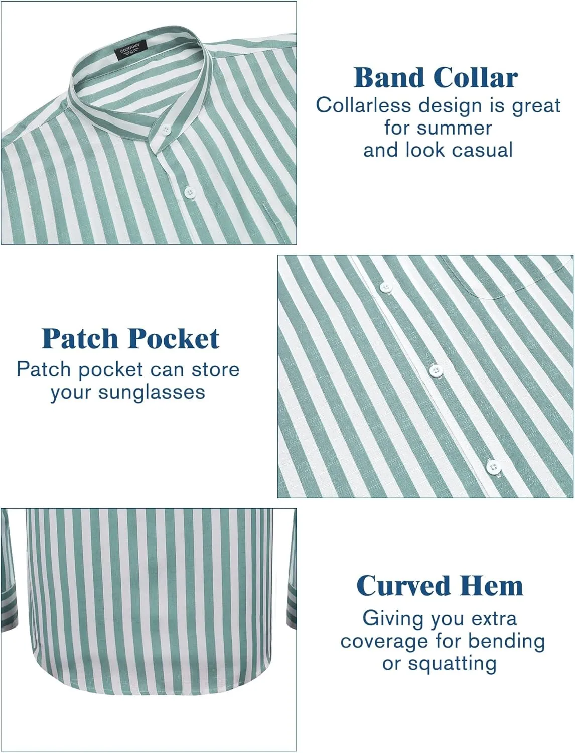 COOFANDY Men's Casual Cotton Linen Button Down Shirts Band Collar Long Sleeve Shirt Beach Summer Shirt with Pocket
