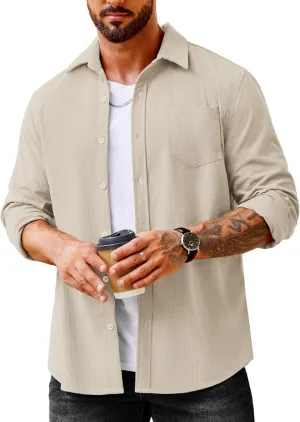 COOFANDY Men's Waffle Button Down Shirts Casual Long Sleeve Shacket Jacket with Pockets