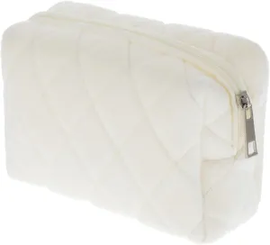 Cosmetics Bag, Small Fluffy Makeup Bag, White Y2K Checkered Cosmetic Travel Bags for Women, Cute Trendy Skincare Bags for Toiletry and Makeup Storage, Compact Make Up Toiletry Bags