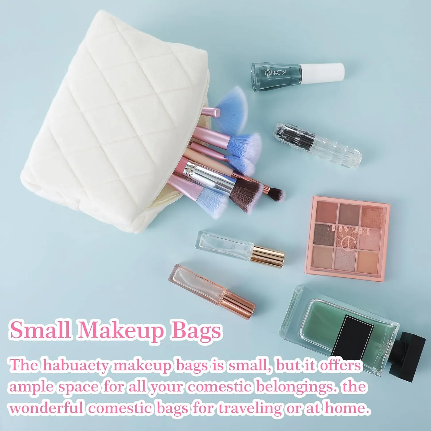 Cosmetics Bag, Small Fluffy Makeup Bag, White Y2K Checkered Cosmetic Travel Bags for Women, Cute Trendy Skincare Bags for Toiletry and Makeup Storage, Compact Make Up Toiletry Bags