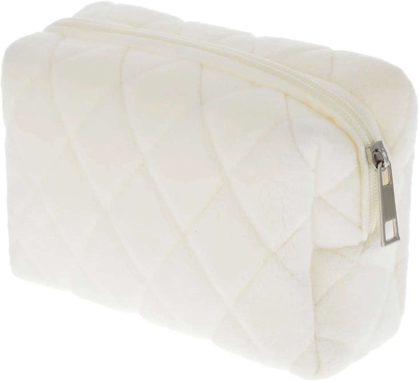 Cosmetics Bag, Small Fluffy Makeup Bag, White Y2K Checkered Cosmetic Travel Bags for Women, Cute Trendy Skincare Bags for Toiletry and Makeup Storage, Compact Make Up Toiletry Bags