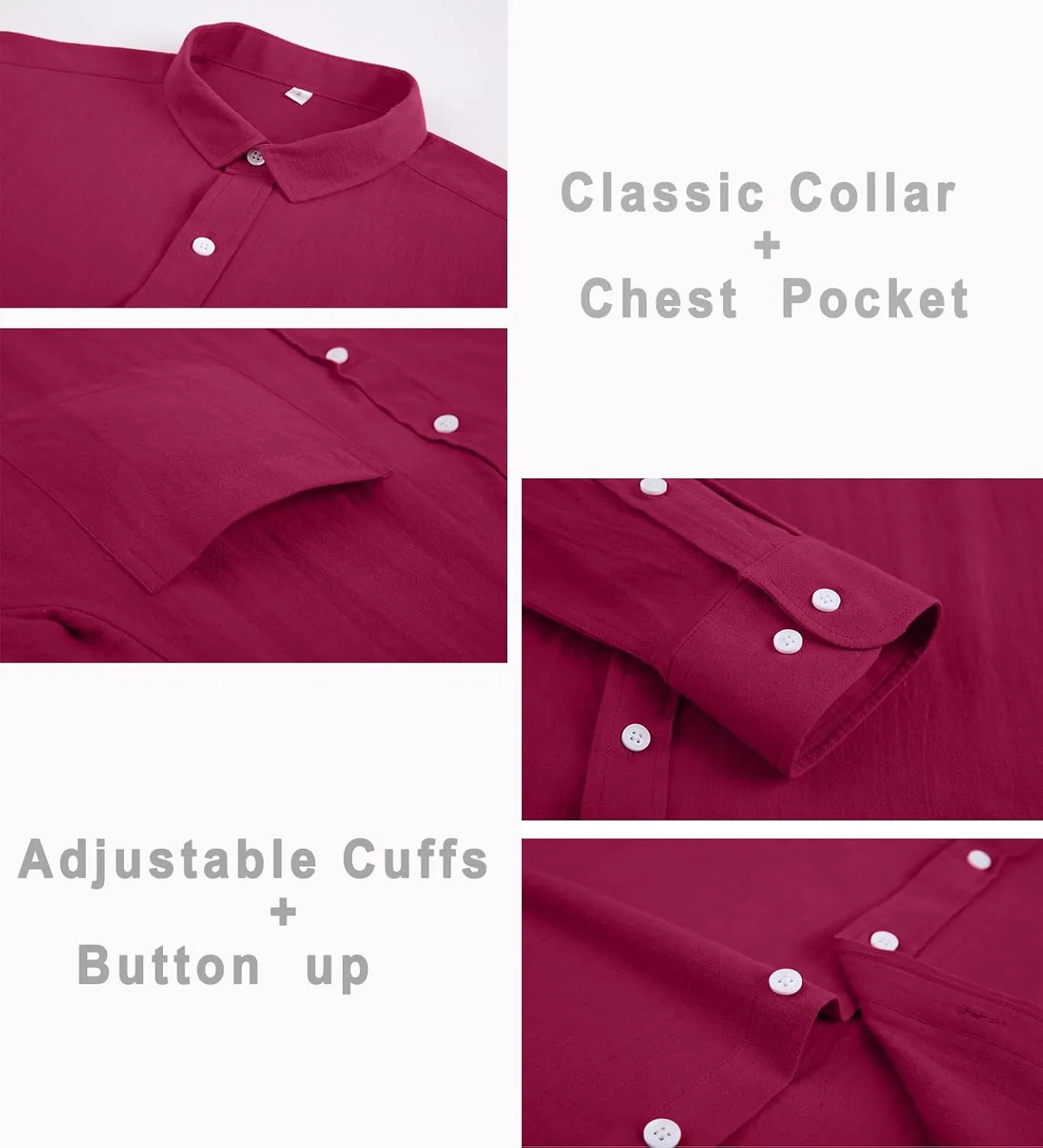 Cotton Linen Beach Shirts: Men's Casual Button Down Long Sleeve Loose Fit Dress Shirt with Pocket Tops