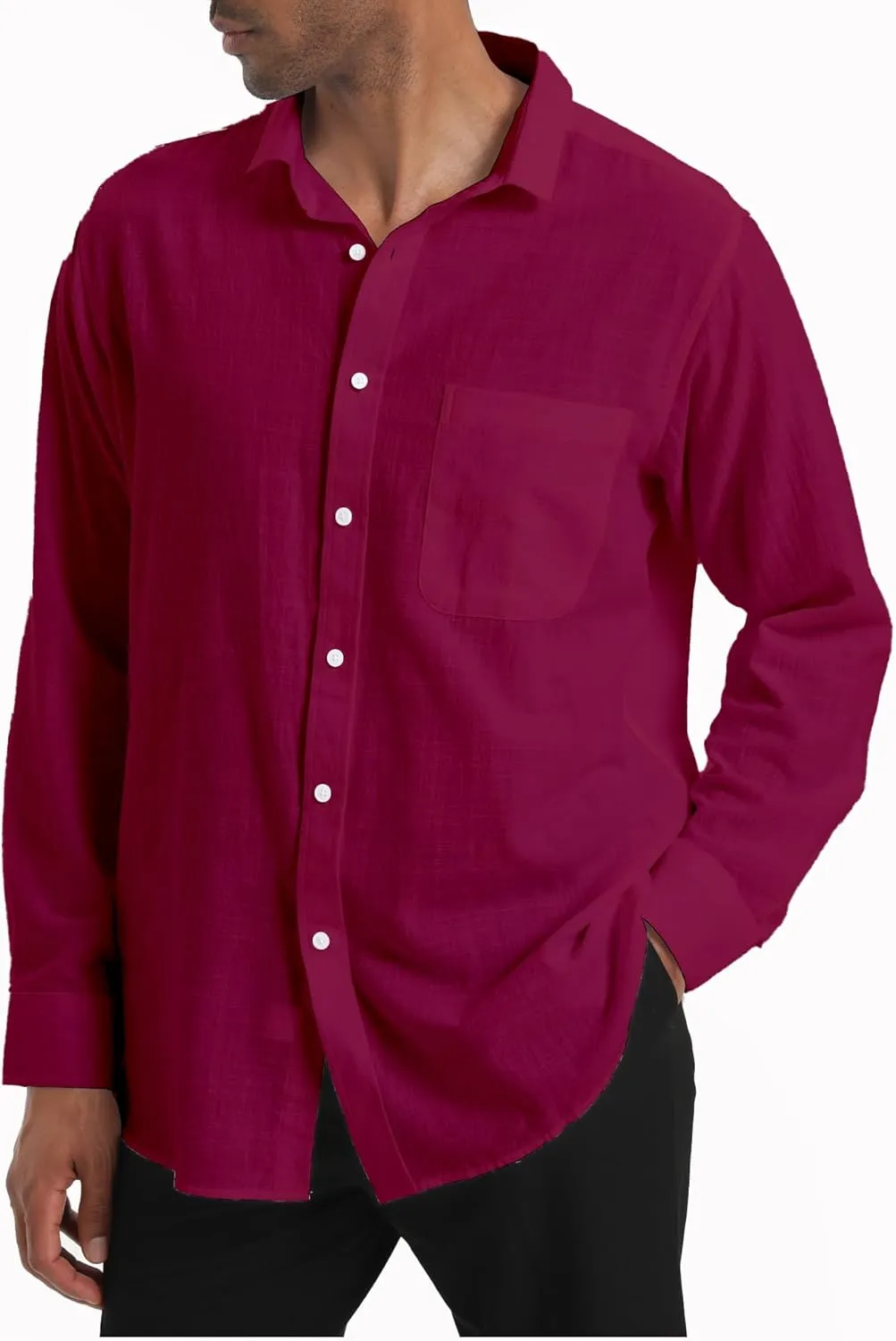 Cotton Linen Beach Shirts: Men's Casual Button Down Long Sleeve Loose Fit Dress Shirt with Pocket Tops