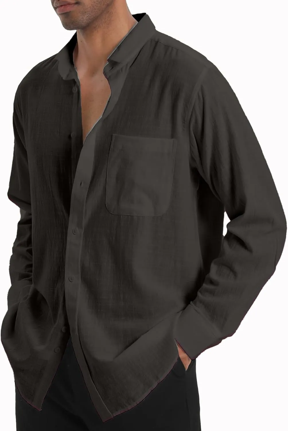 Cotton Linen Beach Shirts: Men's Casual Button Down Long Sleeve Loose Fit Dress Shirt with Pocket Tops