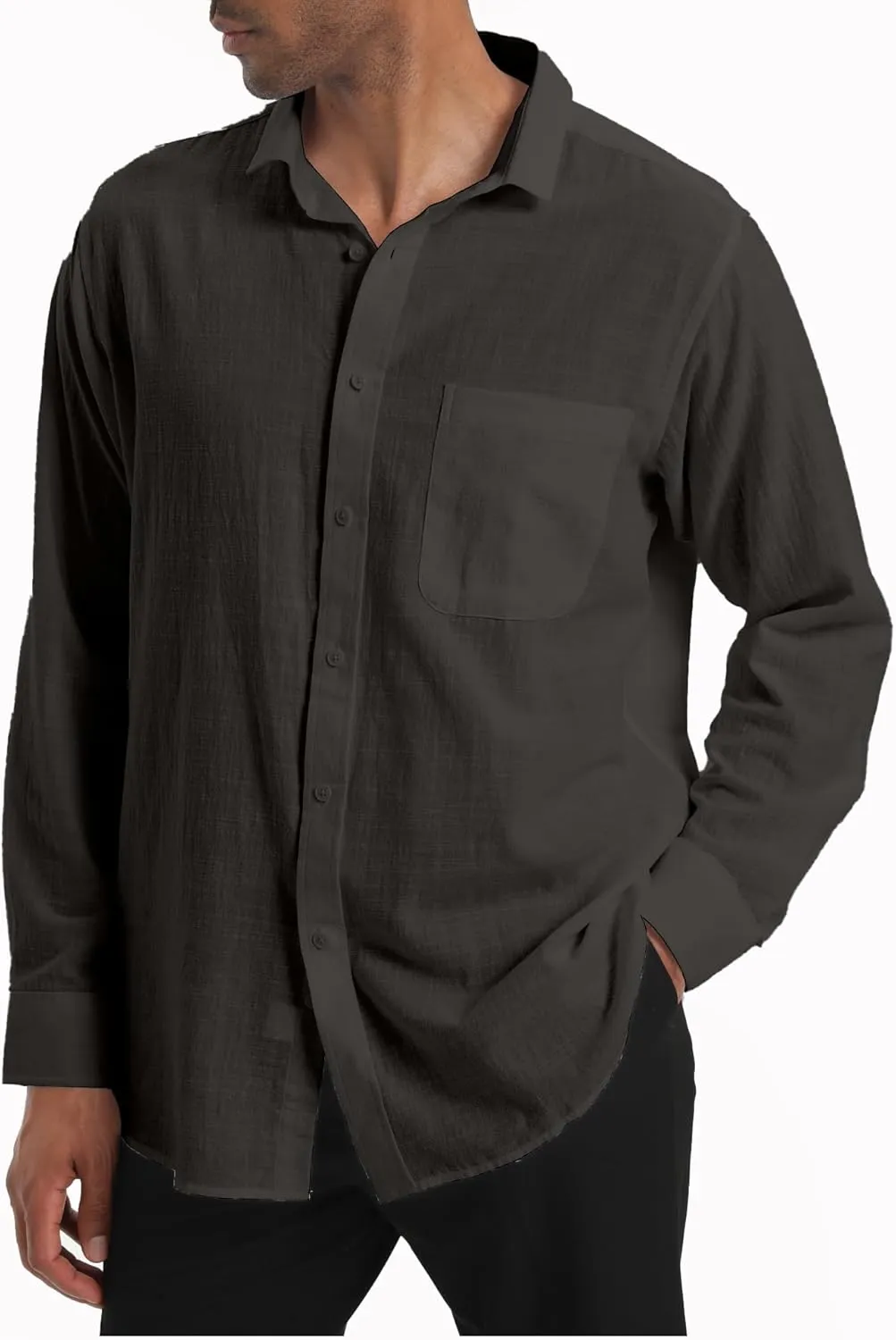 Cotton Linen Beach Shirts: Men's Casual Button Down Long Sleeve Loose Fit Dress Shirt with Pocket Tops