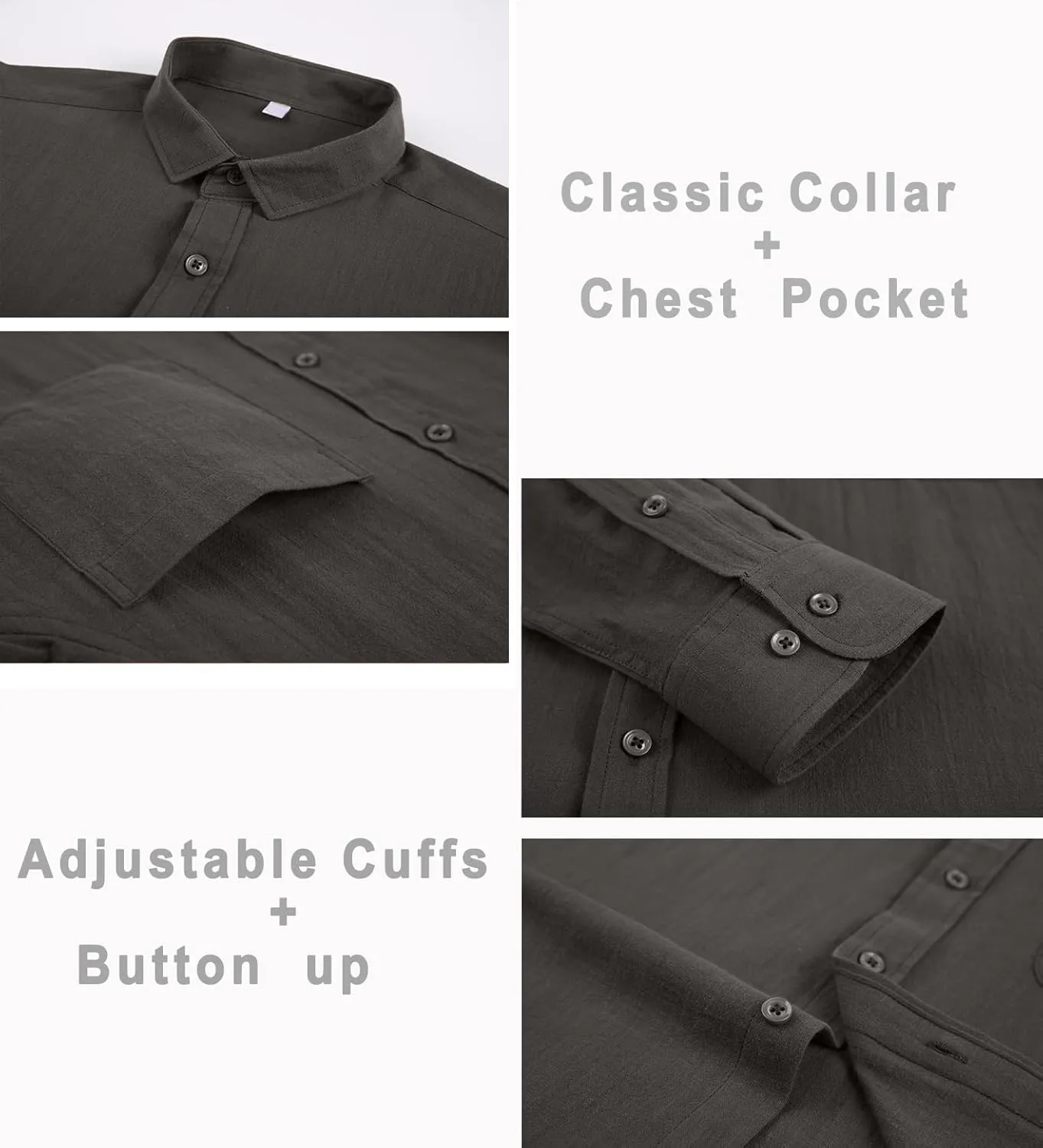 Cotton Linen Beach Shirts: Men's Casual Button Down Long Sleeve Loose Fit Dress Shirt with Pocket Tops