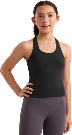 CRZ YOGA Girls Butterluxe Crew Round Neck Racerback Workout Tank Tops for Teen Kids Active Casual Dance Crop Sleeveless