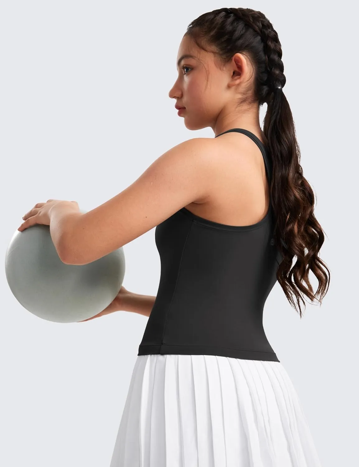 CRZ YOGA Girls Butterluxe Crew Round Neck Racerback Workout Tank Tops for Teen Kids Active Casual Dance Crop Sleeveless