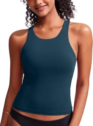 CRZ YOGA Racerback Tankini Tops for Women High Neck Modest Bathing Swim Suits Sporty Tank Only No Bottom