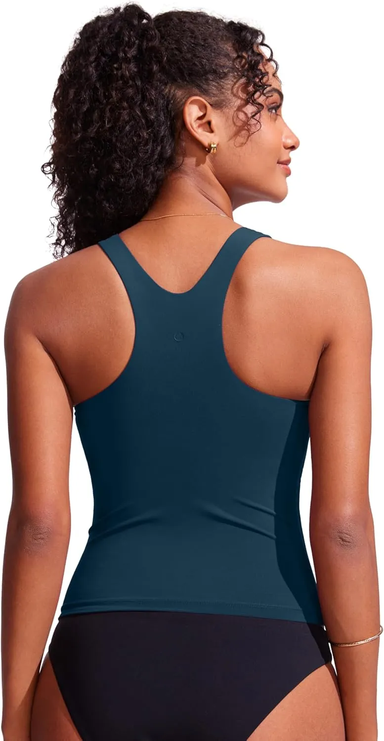 CRZ YOGA Racerback Tankini Tops for Women High Neck Modest Bathing Swim Suits Sporty Tank Only No Bottom