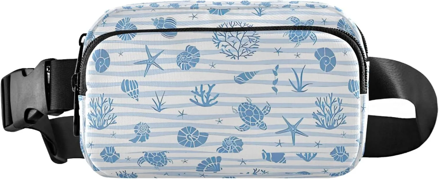 Custom Blue Stripes Animals Coastal Women Fanny Pack Waterproof Hip Pack Belt Bag Cute Waist Bag for Women