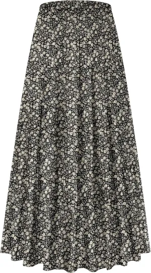 CYiNu Women's Chiffon Elastic High Waist Tiered Pleated Floral Printed A-Line Boho Long Maxi Skirts
