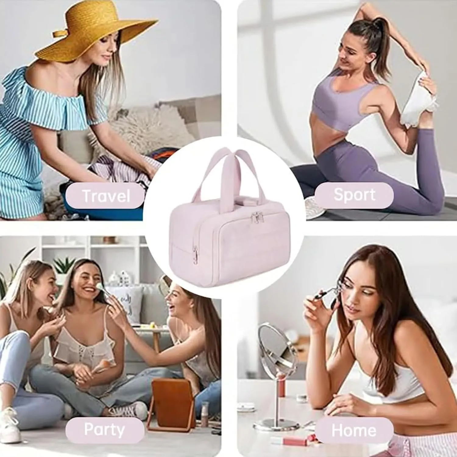 Decisivte large capacity wide-open travel cosmetic bag,Decisivte Cosmetic Bag,Travel Toiletry ,Wide-Opening Proof Organizer for Women, for Traveling, Shower & Toiletries (Black/white)