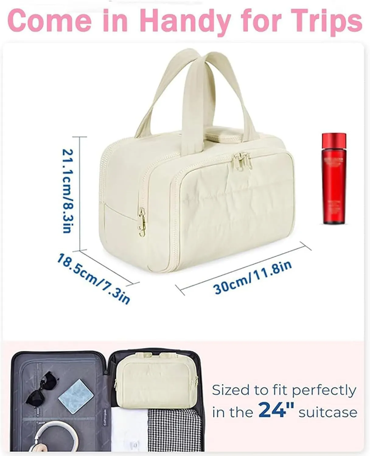 Decisivte large capacity wide-open travel cosmetic bag,Decisivte Cosmetic Bag,Travel Toiletry ,Wide-Opening Proof Organizer for Women, for Traveling, Shower & Toiletries (Black/white)