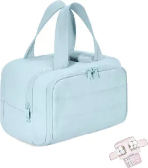 Decisivte large capacity wide-open travel cosmetic bag,Decisivte Cosmetic Bag,Travel Toiletry ,Wide-Opening Proof Organizer for Women, for Traveling, Shower & Toiletries (blue)