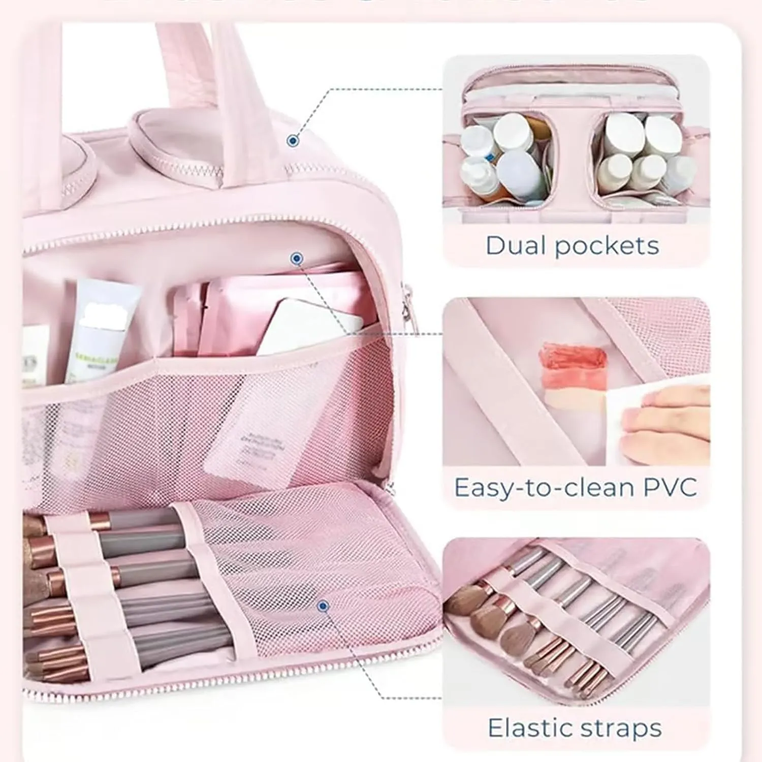 Decisivte large capacity wide-open travel cosmetic bag,Decisivte Cosmetic Bag,Travel Toiletry ,Wide-Opening Proof Organizer for Women, for Traveling, Shower & Toiletries (blue)