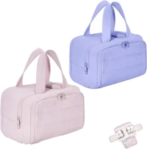 Decisivte large capacity wide-open travel cosmetic bag,Decisivte Cosmetic Bag,Travel Toiletry ,Wide-Opening Proof Organizer for Women, for Traveling, Shower & Toiletries (purple/pink)