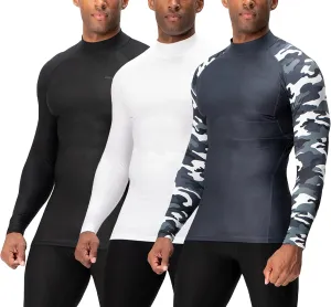 DEVOPS 3 Pack Men's Athletic Turtle Neck Long Sleeve Compression Shirts