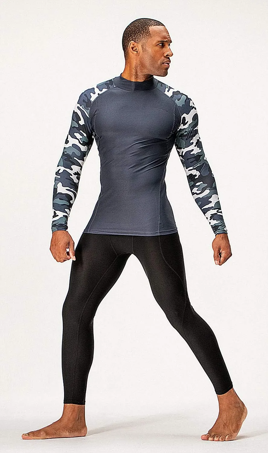 DEVOPS 3 Pack Men's Athletic Turtle Neck Long Sleeve Compression Shirts