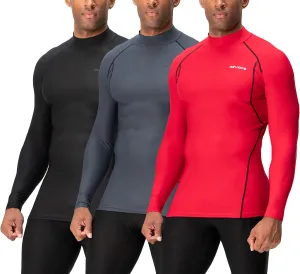 DEVOPS 3 Pack Men's Athletic Turtle Neck Long Sleeve Compression Shirts