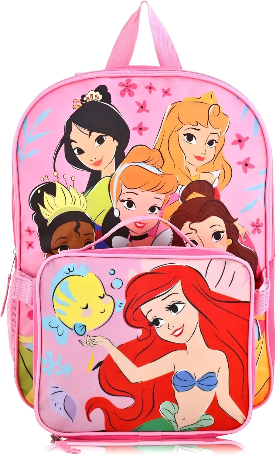 Disney Princess Backpack for School and Lunch Box for Kids | Kids Knapsack and Insulated Lunch Bag Lunch Box for Girls, Boys, Unisex | Disney Princess Pink Reusable Lunchbox Set