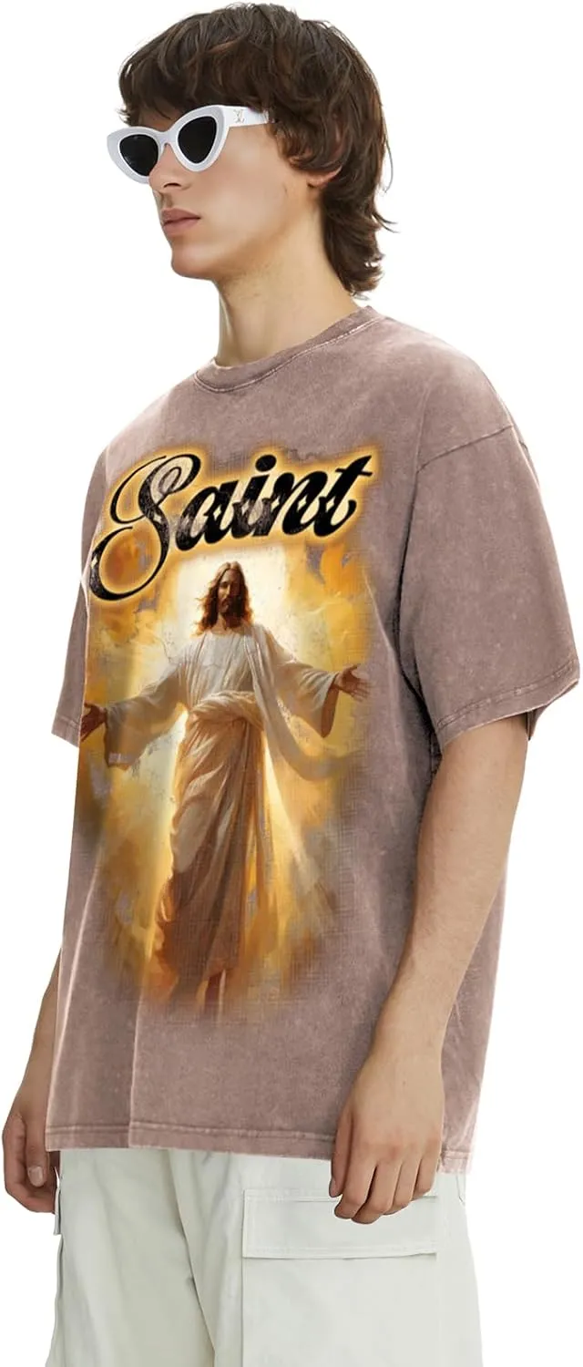 DONCARE Cotton Crew Neck Cross Jesus Western Style Unisex Summer Casual Short Sleeve