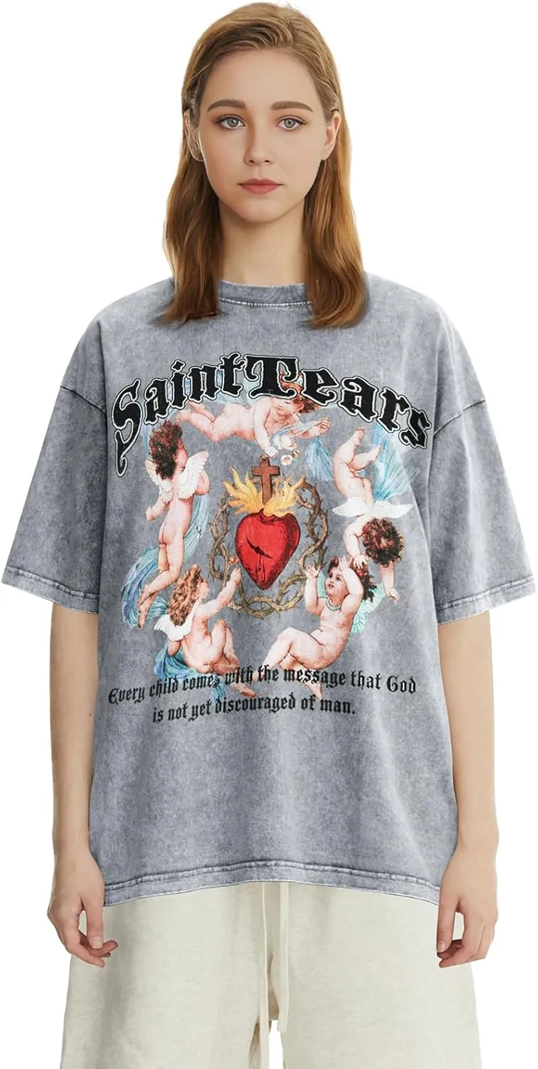 DONCARE Cotton Crew Neck Cross Jesus Western Style Unisex Summer Casual Short Sleeve