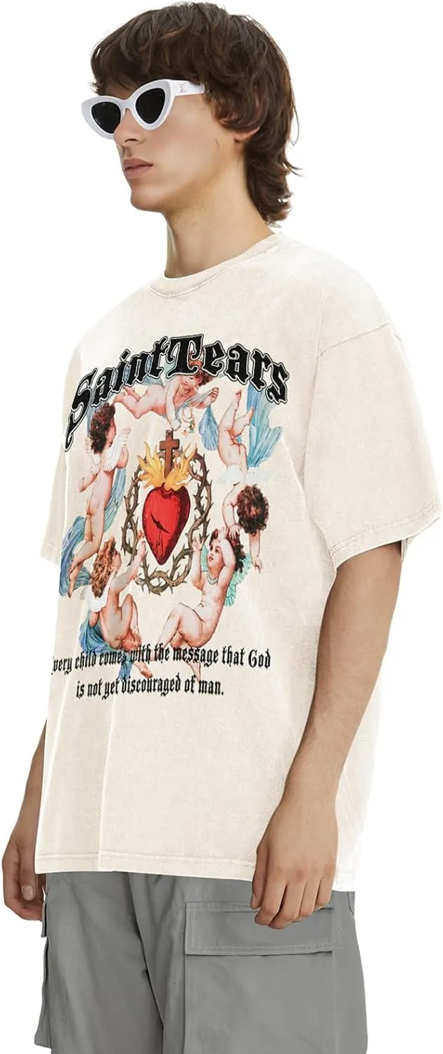 DONCARE Cotton Crew Neck Cross Jesus Western Style Unisex Summer Casual Short Sleeve