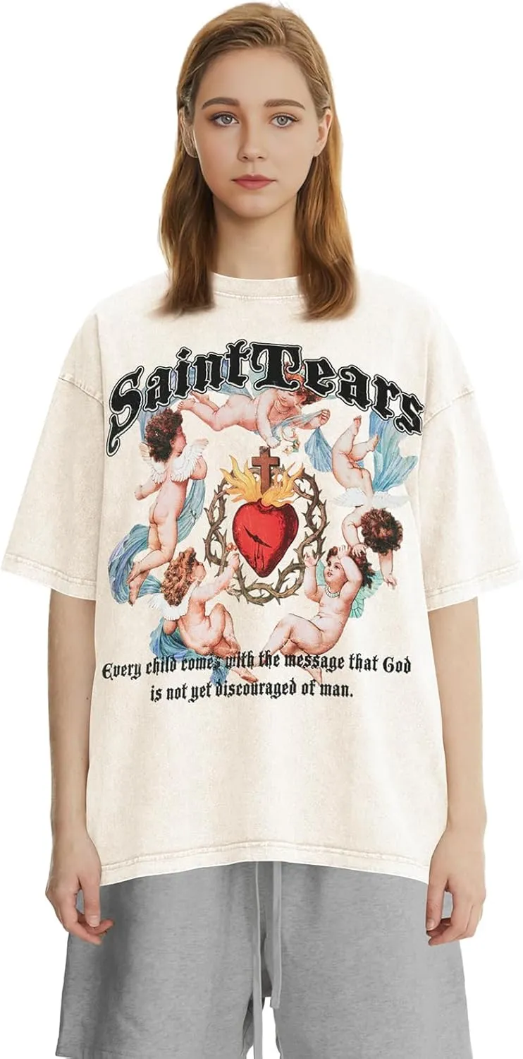 DONCARE Cotton Crew Neck Cross Jesus Western Style Unisex Summer Casual Short Sleeve