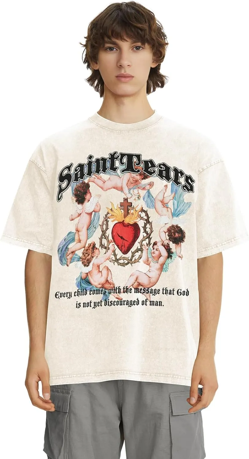 DONCARE Cotton Crew Neck Cross Jesus Western Style Unisex Summer Casual Short Sleeve
