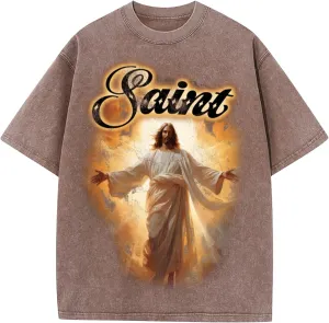 DONCARE Cotton Crew Neck Cross Jesus Western Style Unisex Summer Casual Short Sleeve