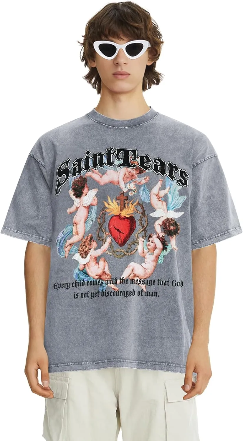 DONCARE Cotton Crew Neck Cross Jesus Western Style Unisex Summer Casual Short Sleeve