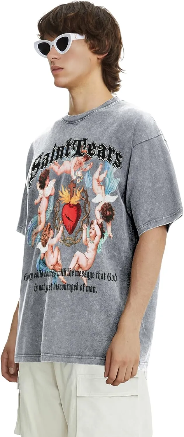 DONCARE Cotton Crew Neck Cross Jesus Western Style Unisex Summer Casual Short Sleeve