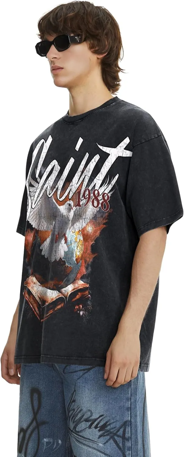 DONCARE Cotton Crew Neck Cross Jesus Western Style Unisex Summer Casual Short Sleeve