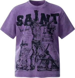 DONCARE Saint Cross Jesus Pilgrim Print Unisex T-Shirt Oversized Vintage Heavyweight Short Sleeves