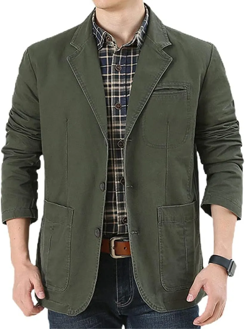 ebossy Men's Casual Notched Lapel Collar 3-Button Blazer Lightweight Sporty Cotton Suit Jacket Coat