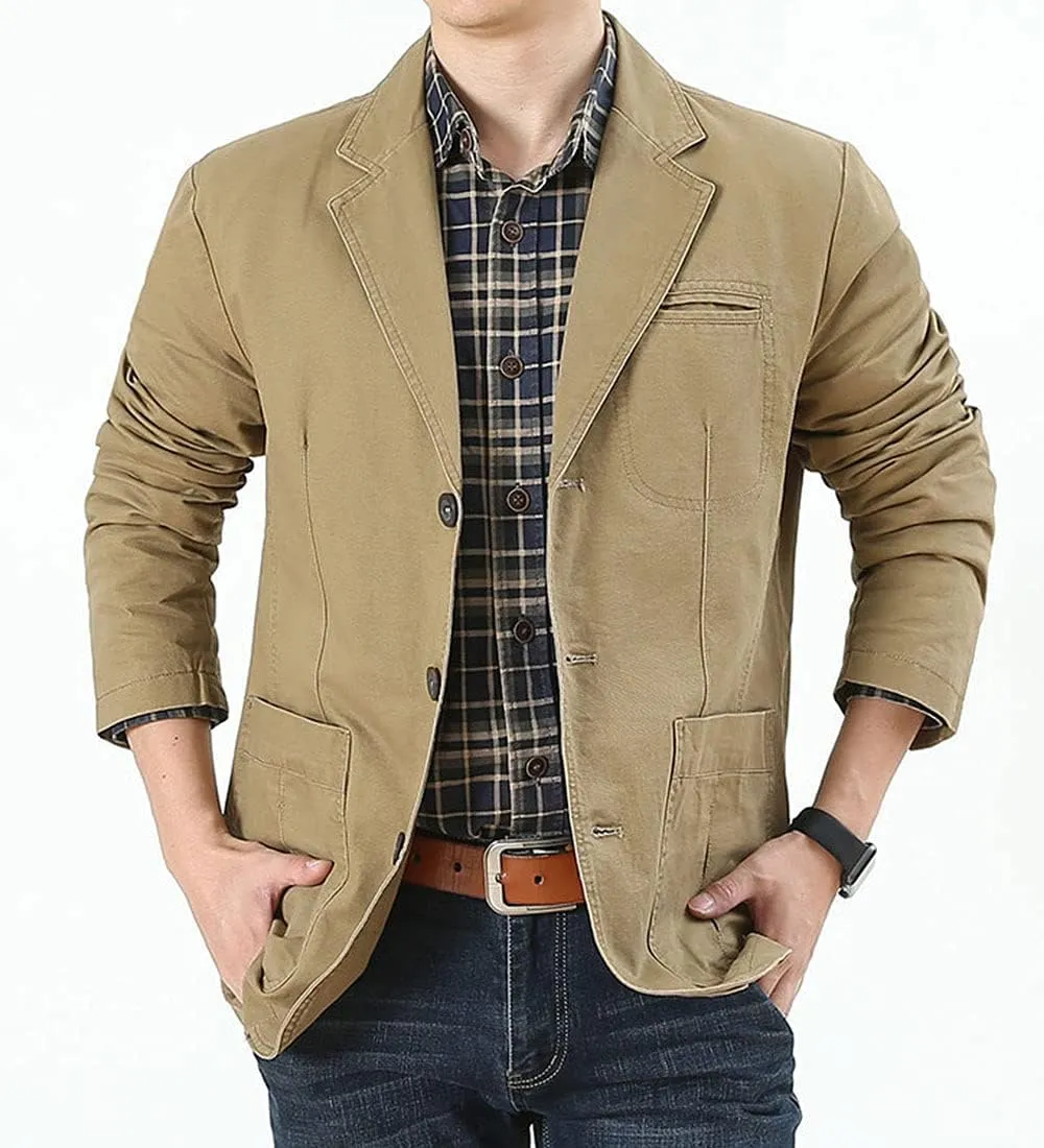 ebossy Men's Casual Notched Lapel Collar 3-Button Blazer Lightweight Sporty Cotton Suit Jacket Coat